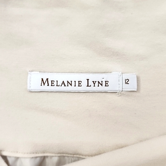 Melanie Lyne Cream Midi A-Line Slit Flowy Lined Cotton Blend Skirt Size 12 - Picture 10 of 15